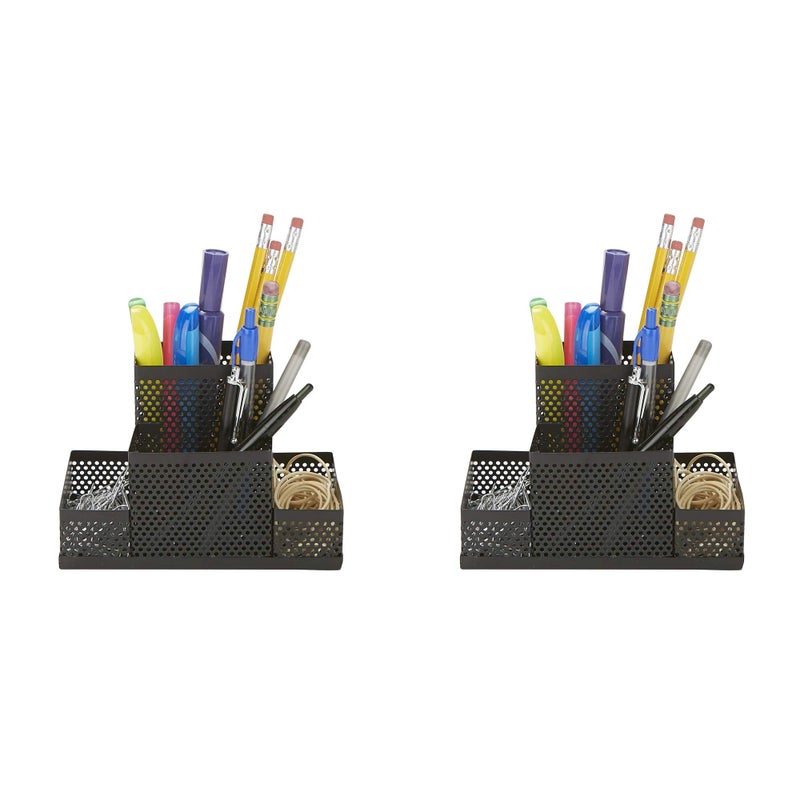 Mind Reader EMPORG2-BLK 2 Piece Cup  Pen  Pencil  Paperclip  Thumbtack Holder  Office Supplies Storage Organizer  Sticky Notes  Index Cards  Black  2 Count - Image 1